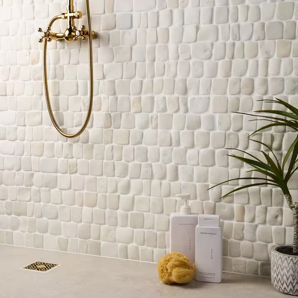 Countryside Pathway Lovina White 11.81 In. X 11.81 In. Natural Stone Mosaic Wall