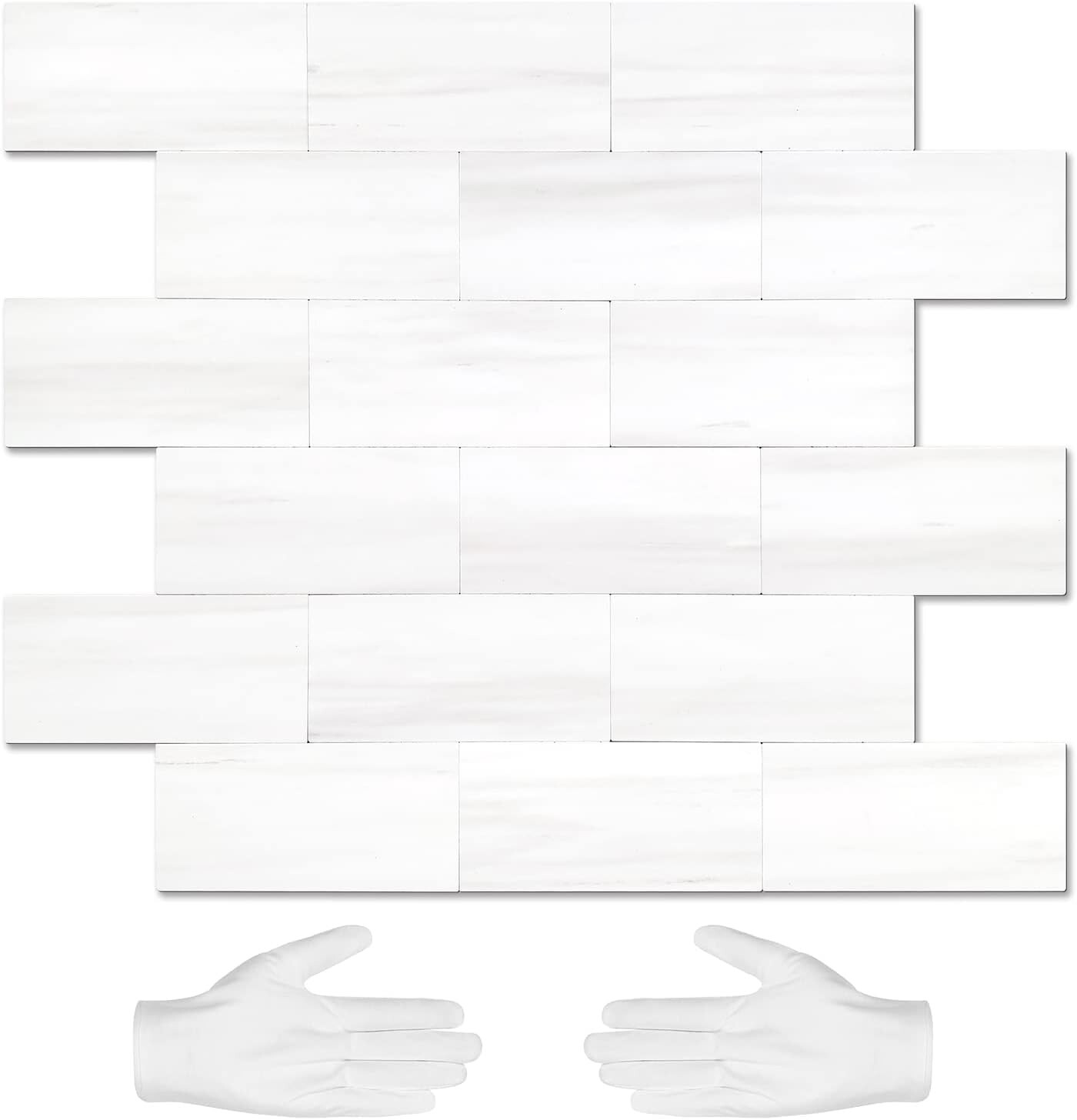 STICKGOO 10-Sheet Subway Tile Peel and Stick Backsplash, Star White Marble Look
