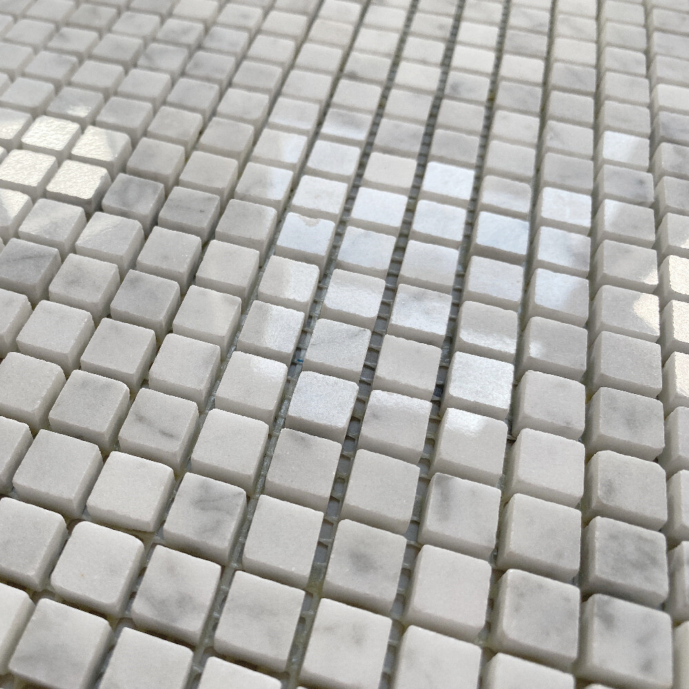 C21XP 3/8×3/8 Square Mosaic Tile Carrara White Marble Polished Venato Bianco