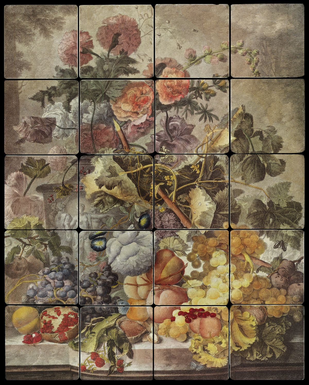 16×20 Fruits and Flowers Backsplash Mural Tumbled Marble Tiles Kitchen Jan Van