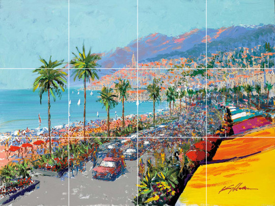 Coastal view la croisette Cannes France ceramic tile mural backsplash medallion