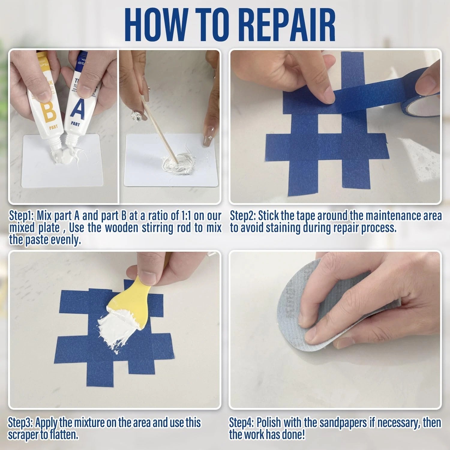 Bathtub Repair Kit White, Bathtub Enamel and Fiberglass Tub Repair Kit, Fix Chip