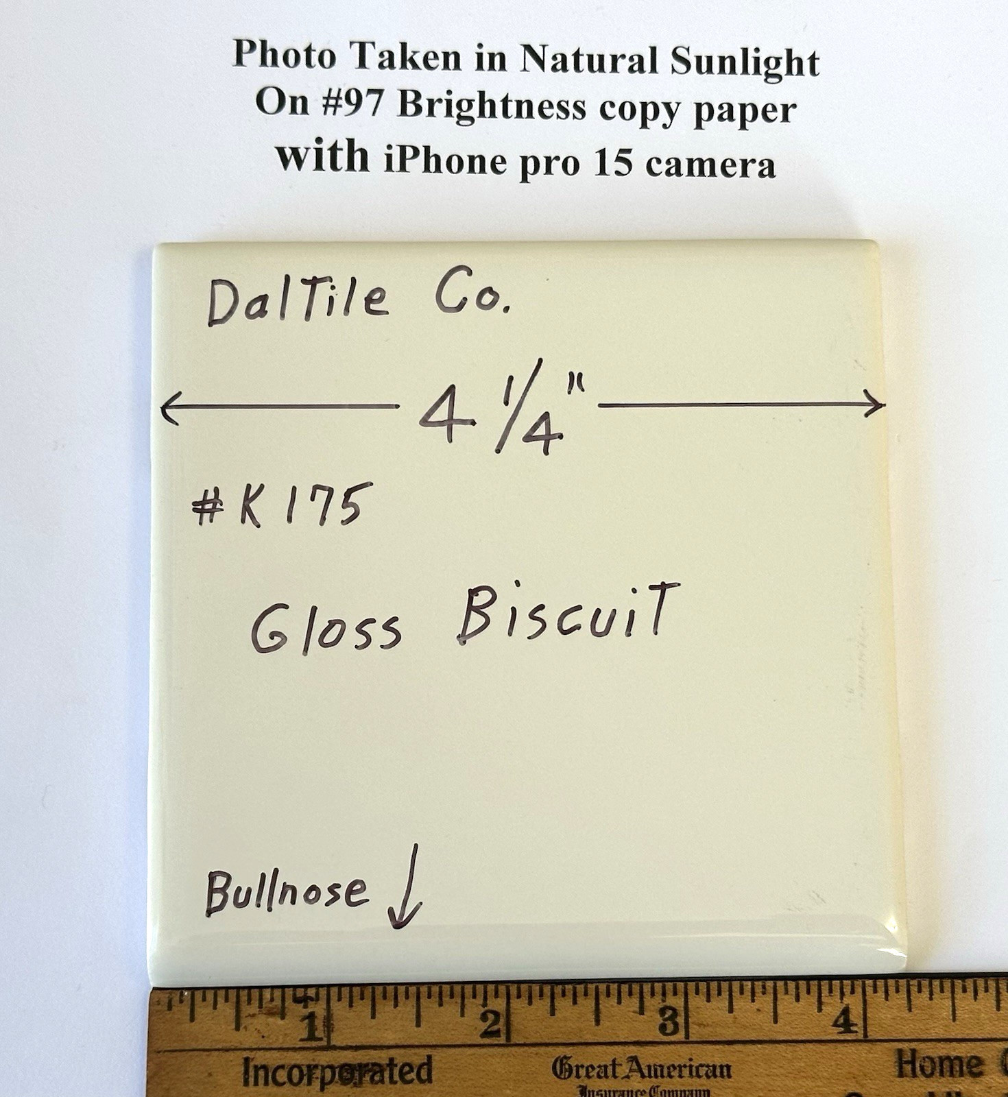 1 pc. Gloss Biscuit #175 by Daltile Co. 4-1/4″ Ceramic Surface Bullnose Tile