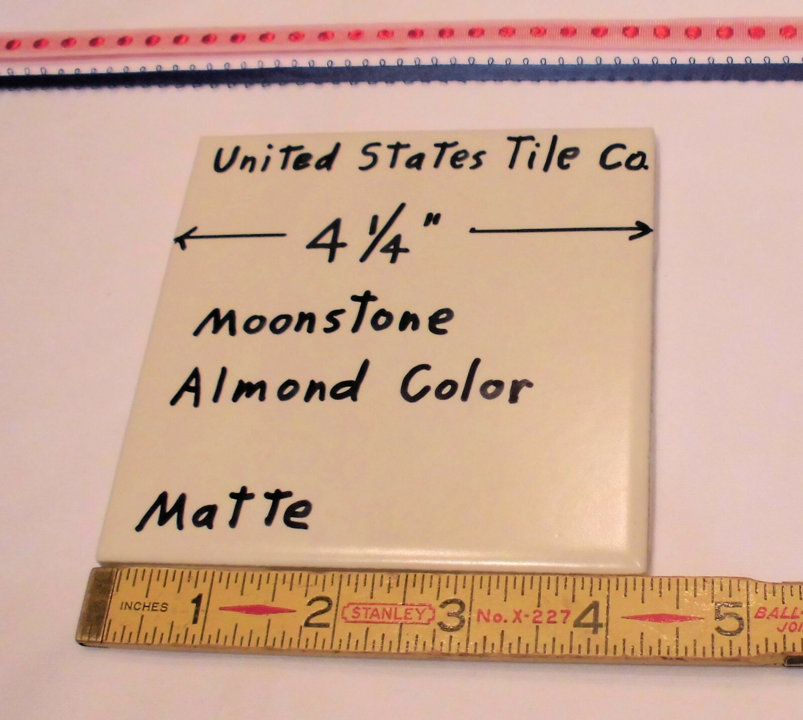 1 pc. *Almond – Moonstone* Matte Ceramic Tile 4-1/4″ (NOS) Made in USA