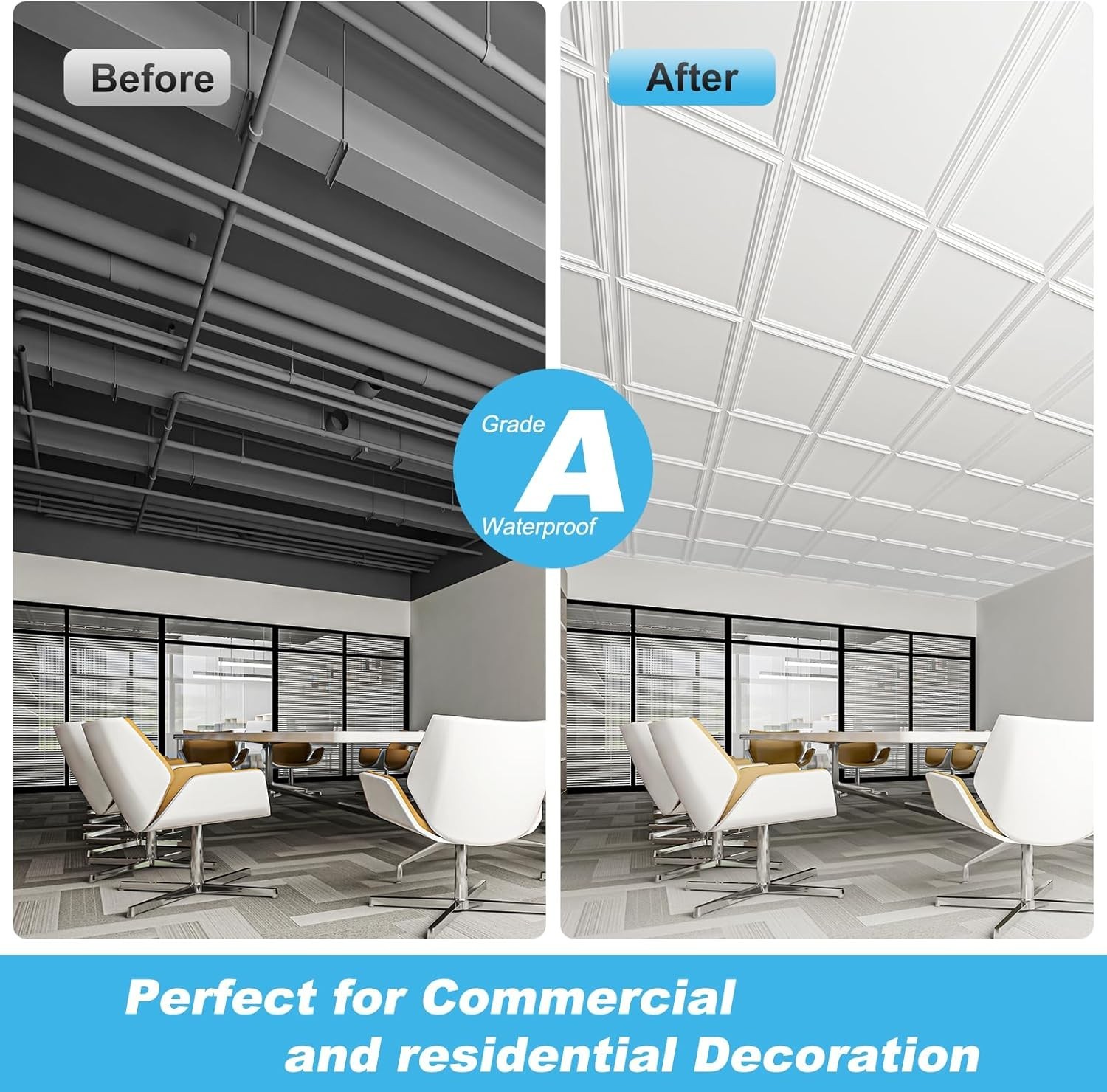 Drop Ceiling Tiles 48×24, Decorative PVC Ceiling Panels, Waterproof Rustproof…