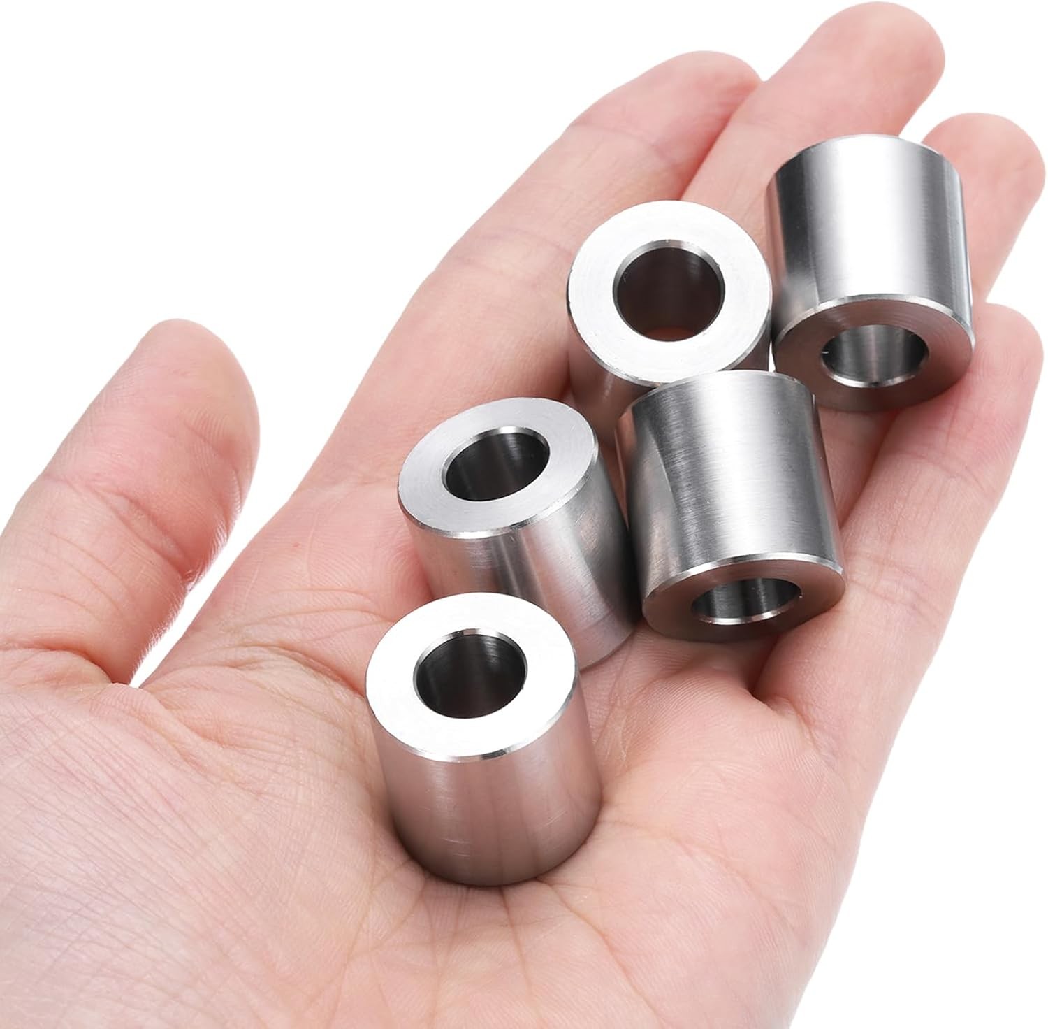uxcell 5pcs Stainless Steel Spacer 3/8″ Bore x 3/4″ x 3/4″, Silver tone