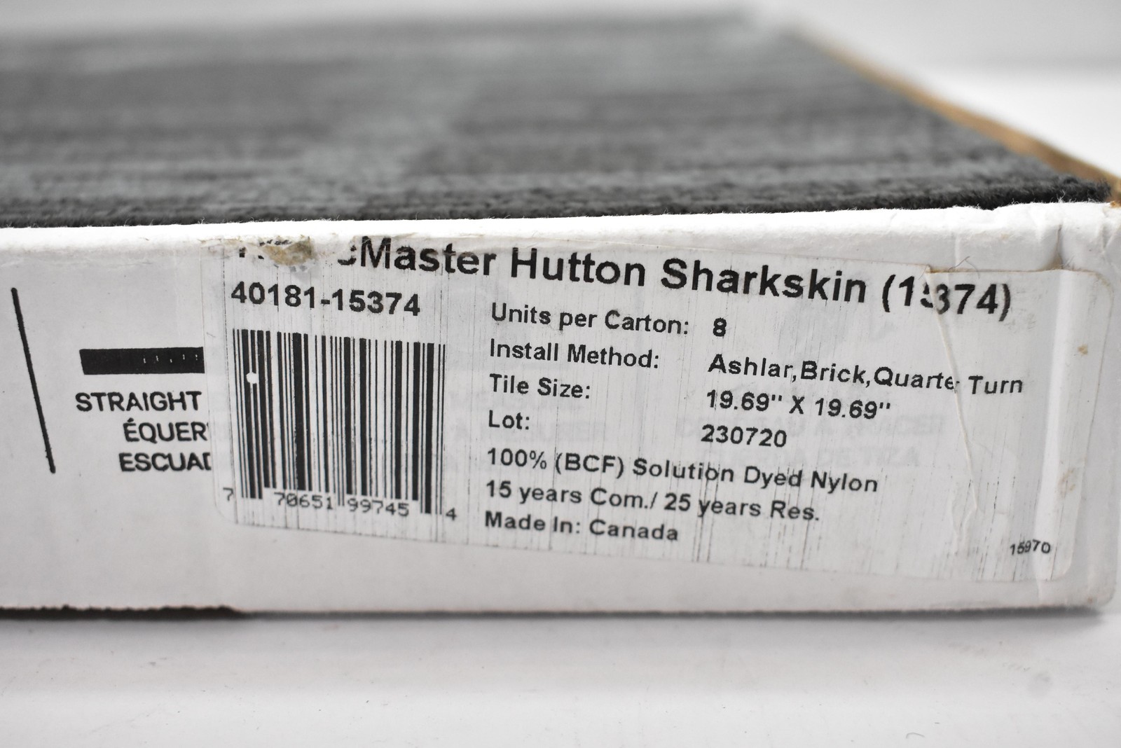 Hutton Sharkskin Carpet Tile 8 Tiles 19.69in 50cm 21.53 sq ft BCF Nylon Gray