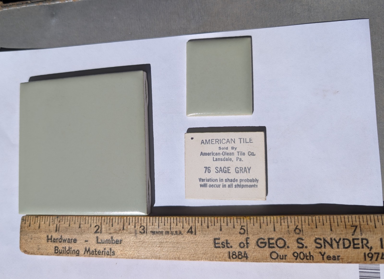 2 pcs of American Olean 3″ Square Ceramic Tile Matte Satin “Sage Gray” number 76