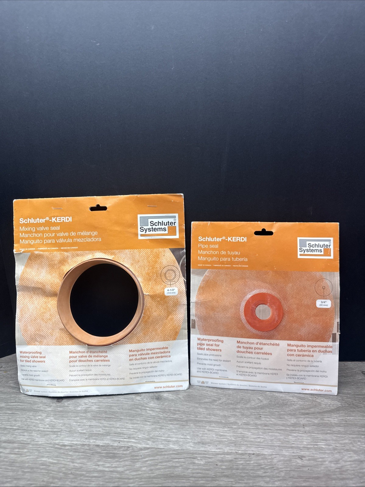 NEW Schluter KERDI Pipe Seal 3/4” and Mixing Valve Seal 4-1/2″ Pair