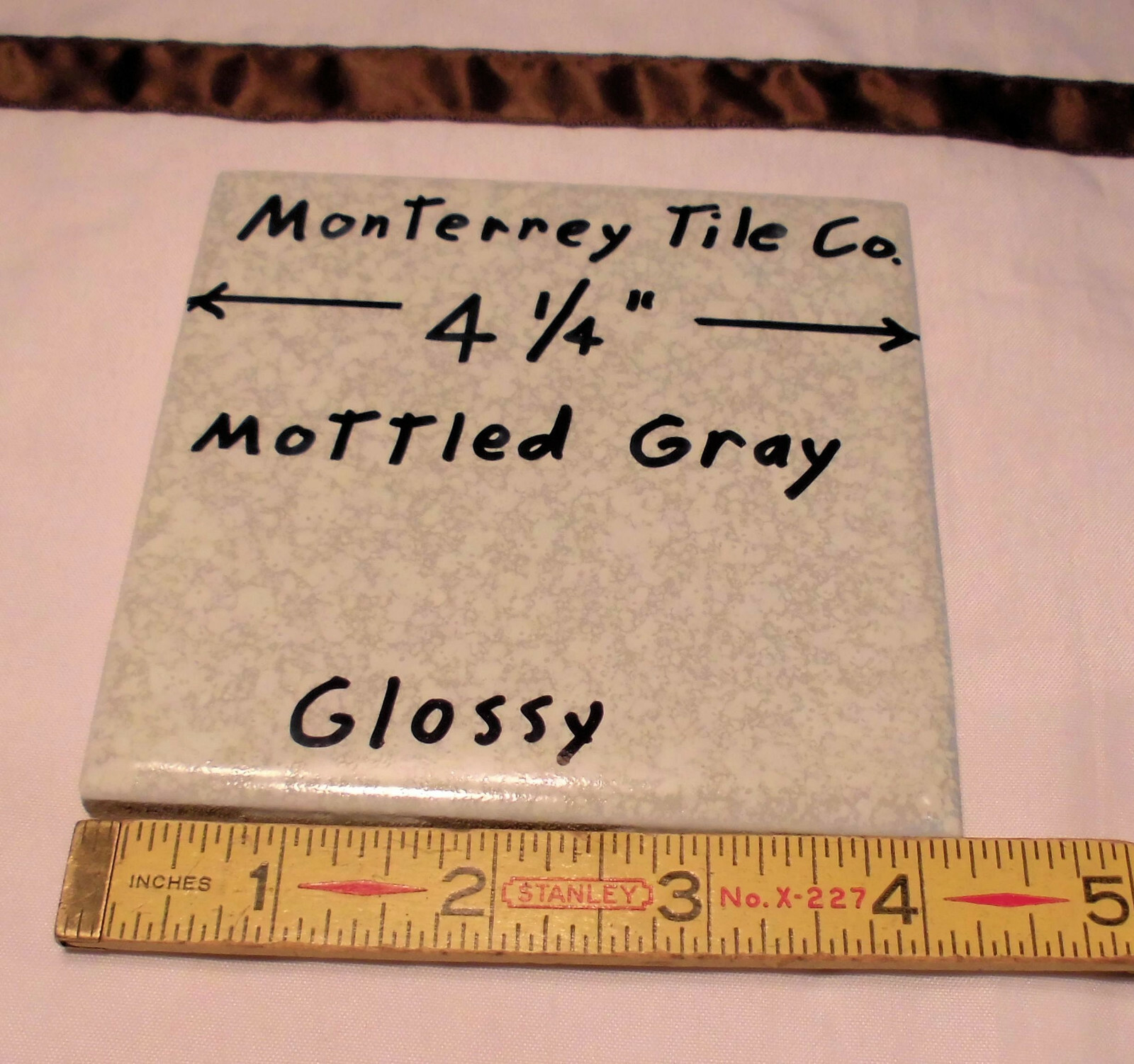 1 pc. Ceramic Tile *Mottled Gray* 4-1/4″ by Monterrey Co. Splatter Gray; NOS
