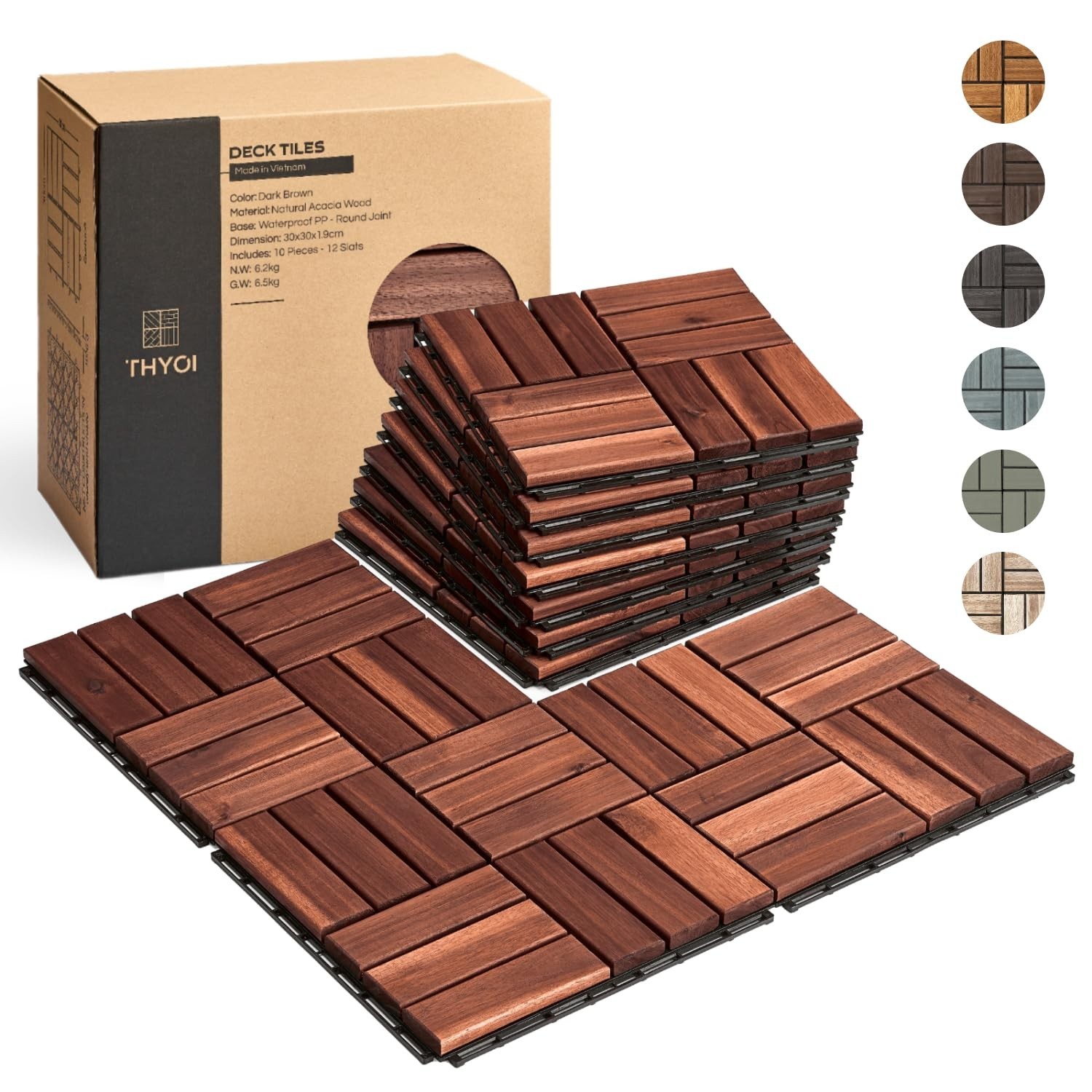 Crossed Pattern Acacia Wood Tiles – 10 Pc Set