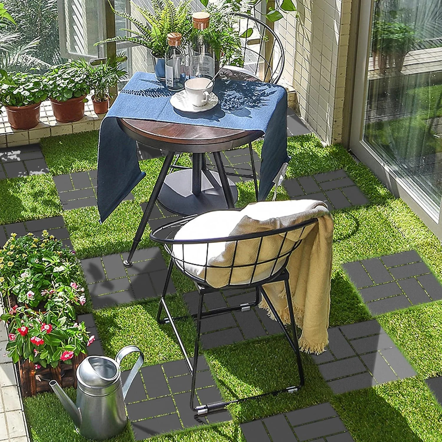Goovilla Plastic Interlocking Deck Tiles, 9 Pack Outdoor Patio Flooring, 12″x12″
