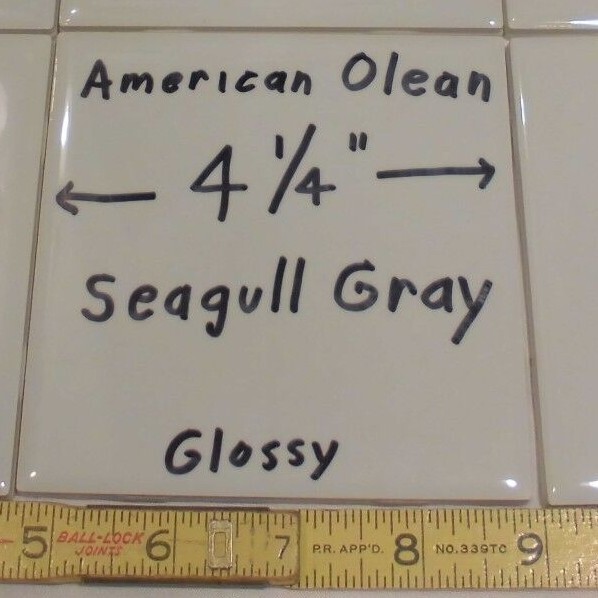 1 pc. Glossy Ceramic Tile: Seagull Light Gray by American Olean Co., 4-1/4″ New