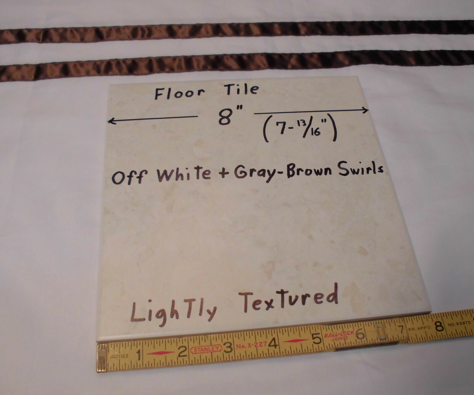 1 pc. 8″ X 8″ *Off White + Gray-Brown Swirls; Ceramic-Porcelain Floor Tile NEW
