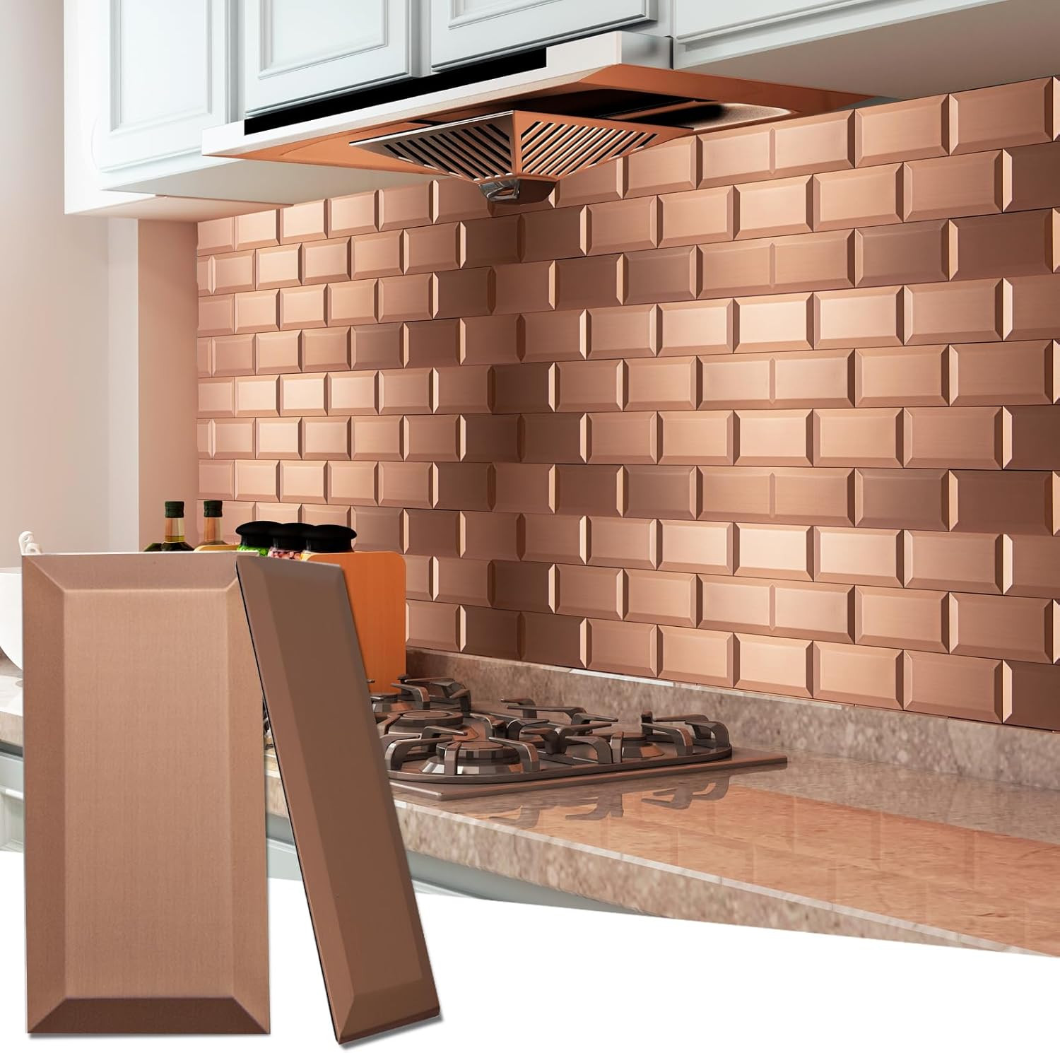 100 Pcs Peel and Stick Backsplash Tiles, 3D Textured Metal Stick on Subway Wall