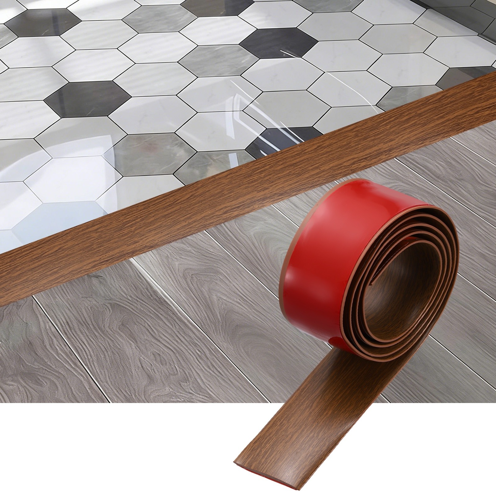 Floor Transition Strip, 3.2FT x 1.57″ x 0.14″ Wood Grain Strips, Reddish Brown