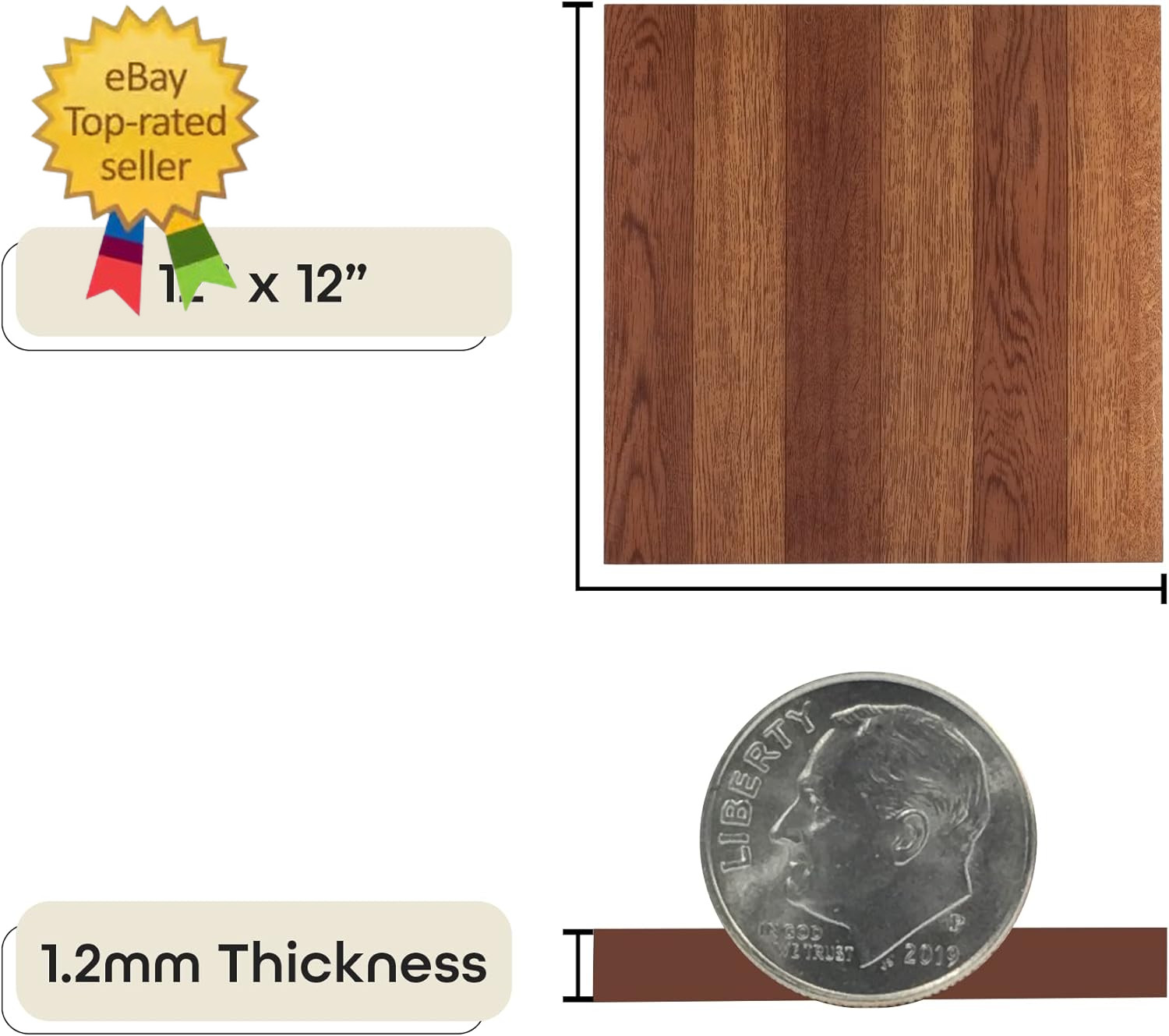 Tivoli Self Adhesive Vinyl Floor Tiles, 45 Tiles – 12″ X 12″, Medium Oak Plank-L