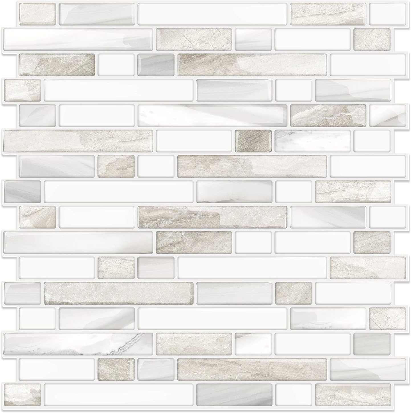 Thicker Design Peel and Stick Tile Backsplash, 12”×12” (10 Sheets,Beige & White)