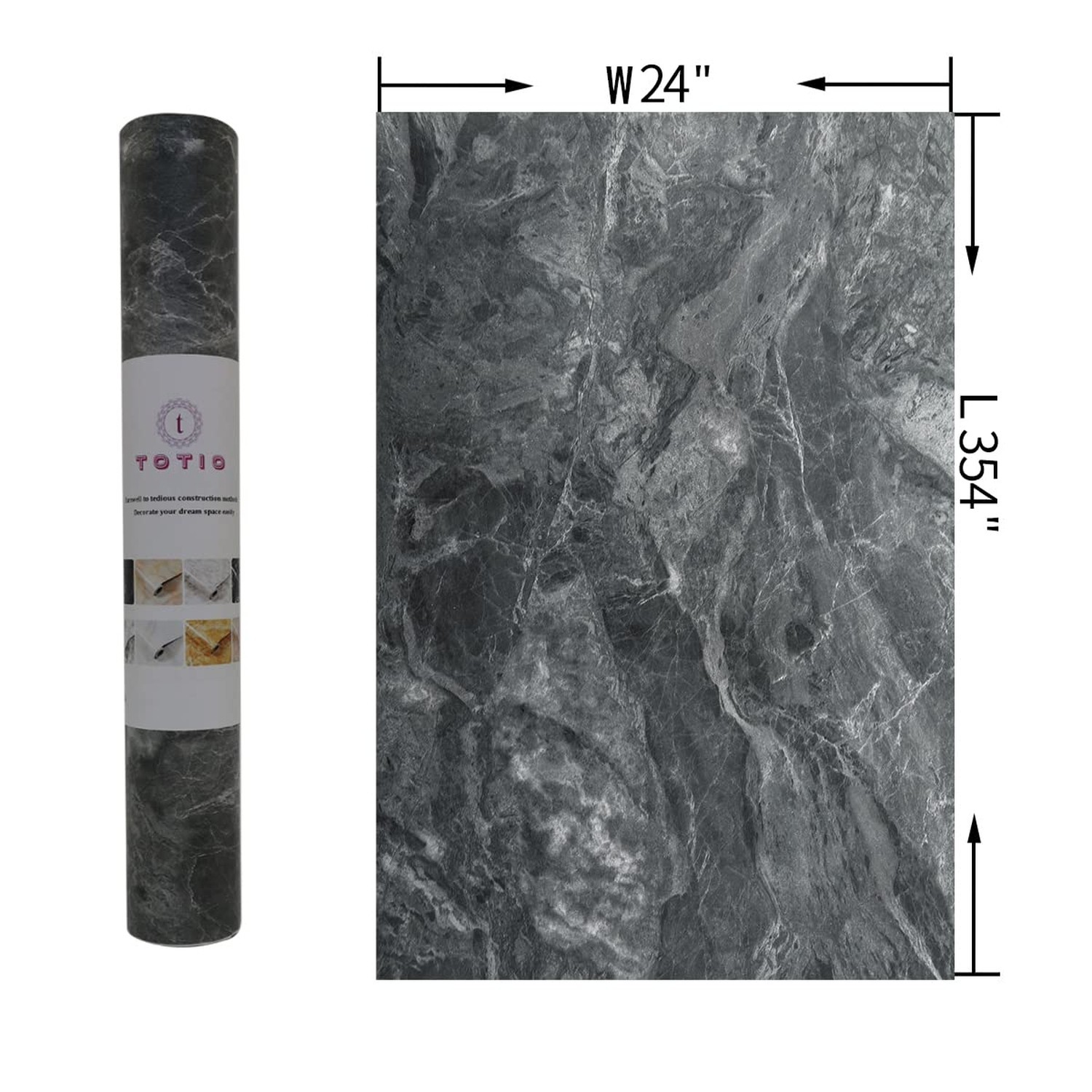 TOTIO 24x354inch Gray Marble Contact Paper Textured Grey Granite Wallpaper Pe…