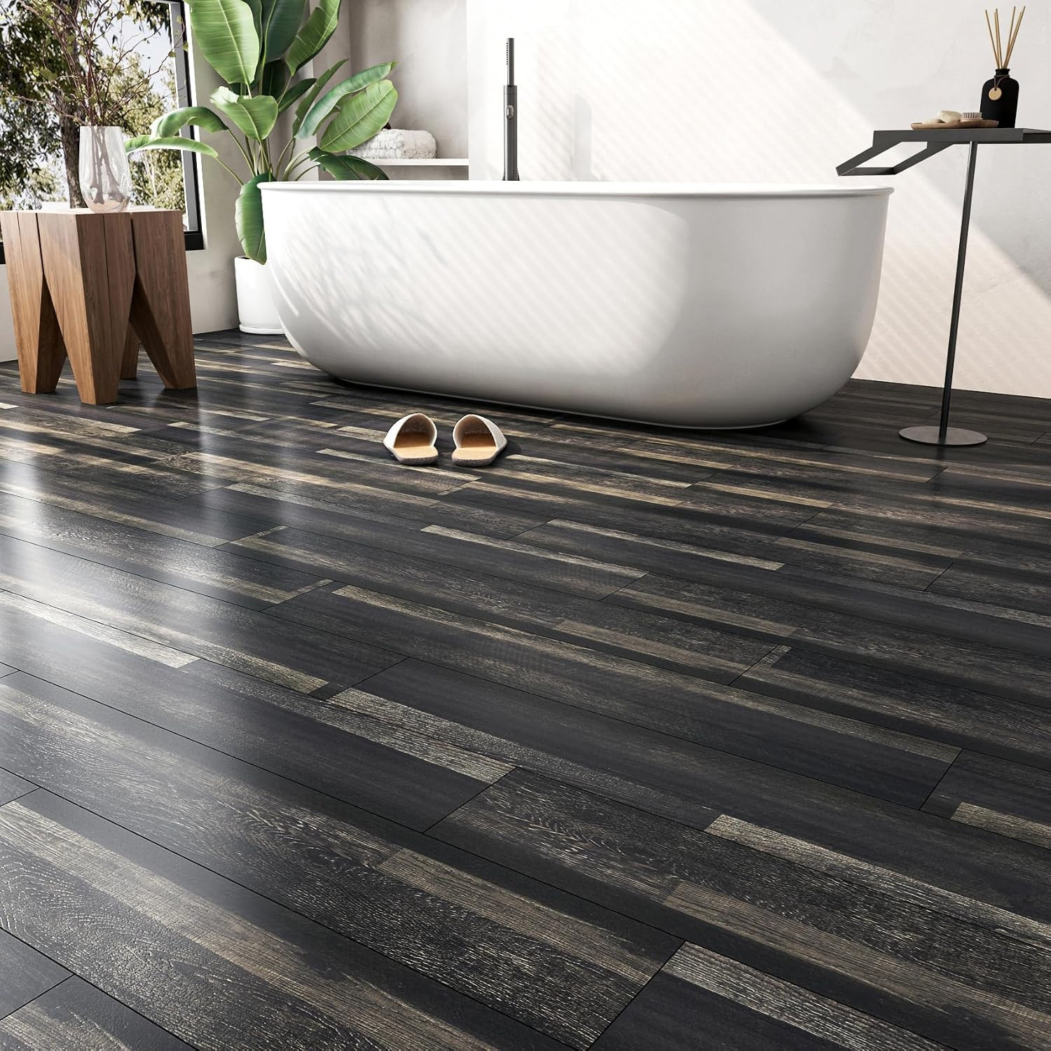 6″X36″ 35 Pcs Black Hard Wood Vinyl Flooring Planks Peel and Stick