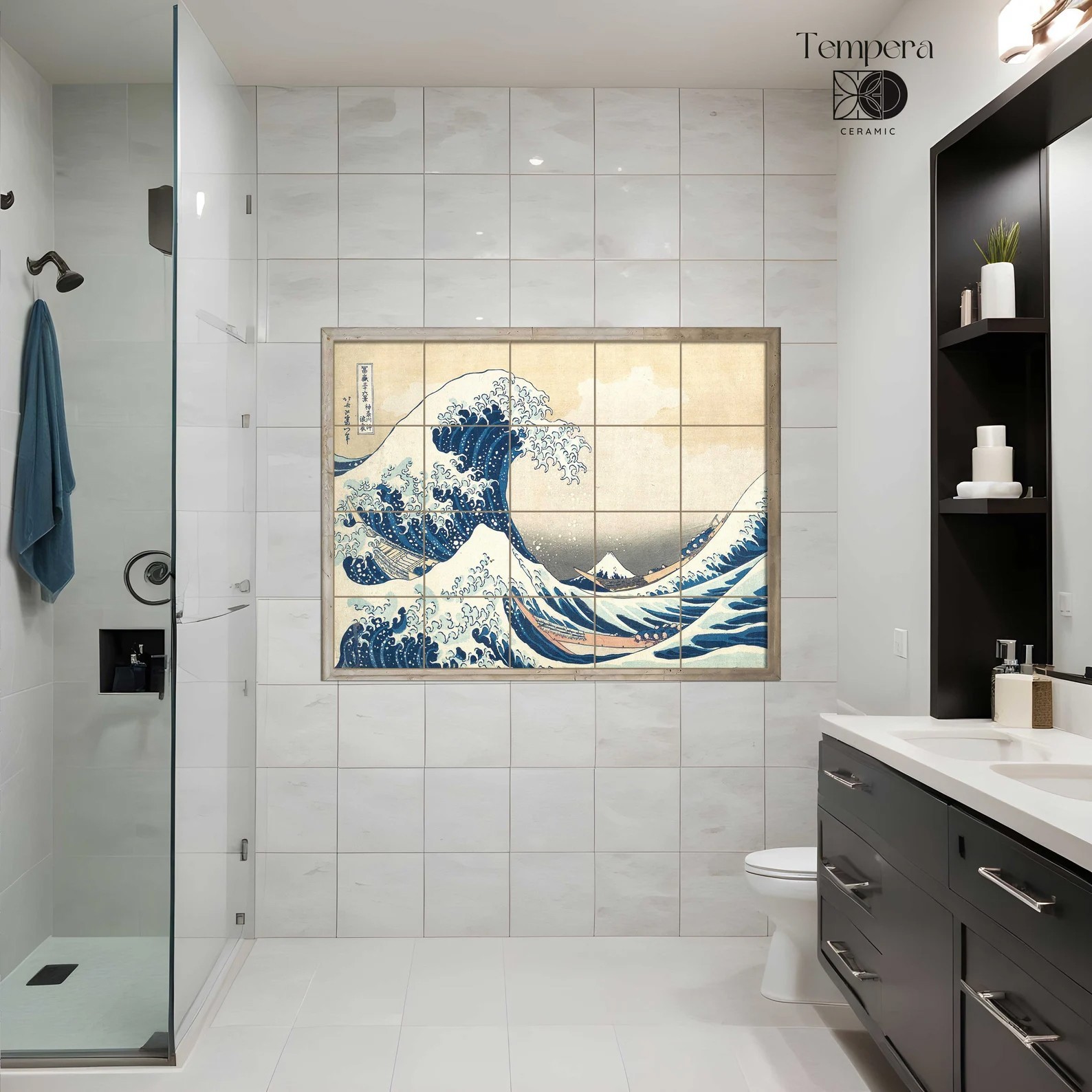 Hokusai Great Wave Tiles Mural, Japanese Bathroom Art, Kitchen Decor backsplash