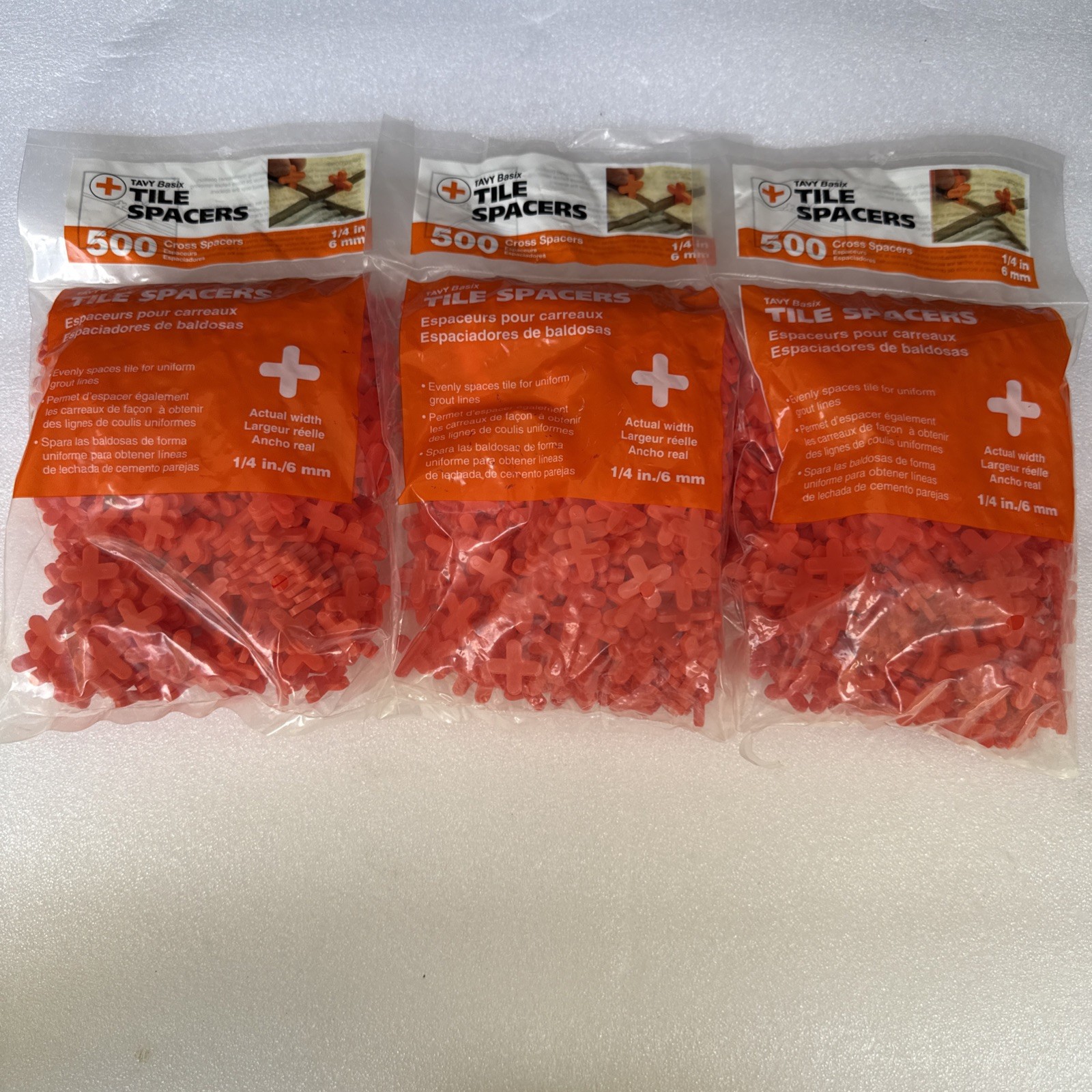 TAVY Basic 1/4-in 6mm Plastic Tile Spacers 500-Pack Lot of 3 Model # 5456