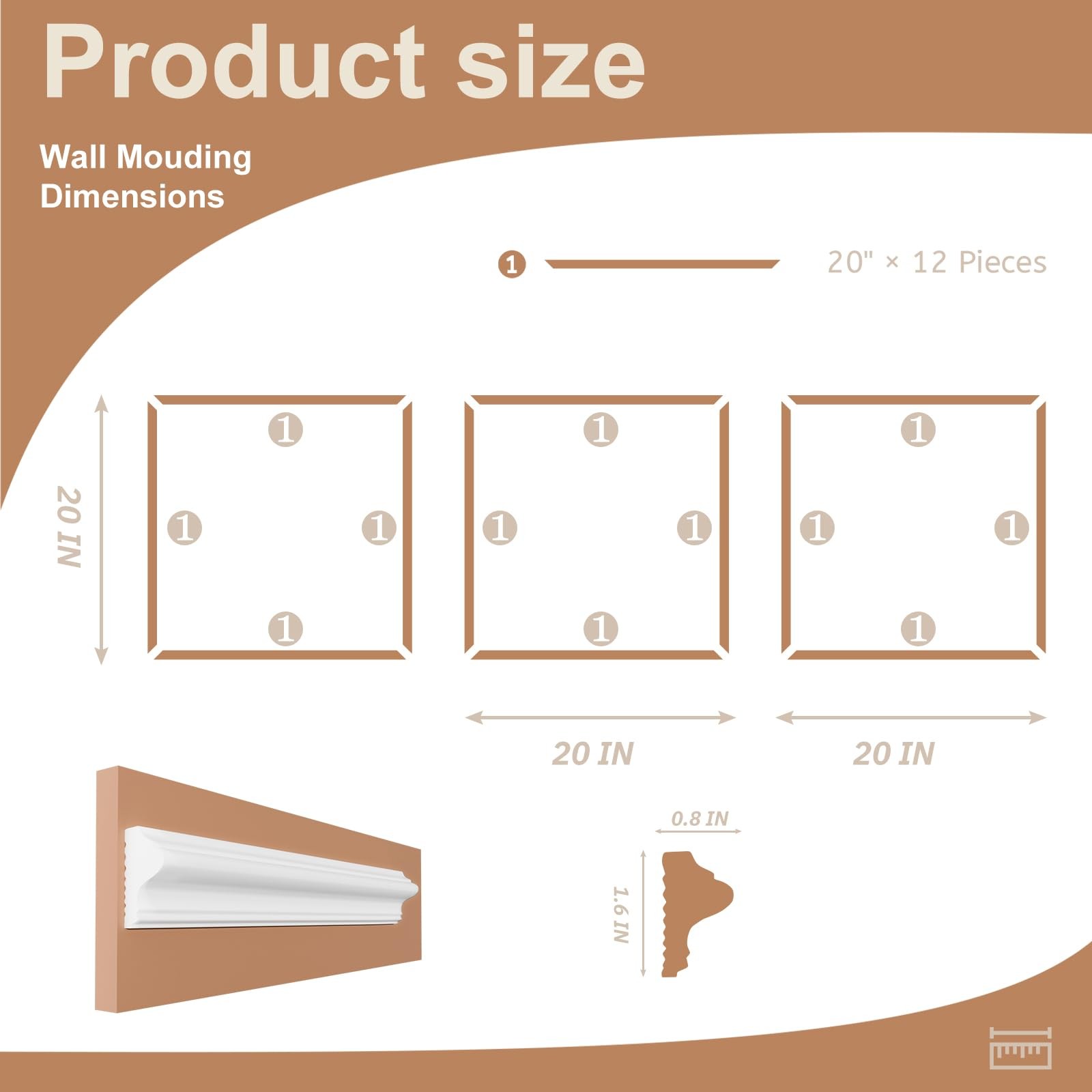 Peel and Stick Wall Molding Kit of 3 Frames,Premade Accent Wainscoting Panels…