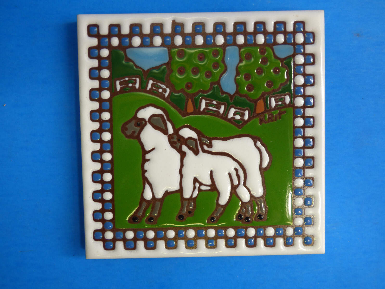 Ceramic Art Tile 6″x6″ Lamb Sheep Country Ranch Cute Kitchen Trivet Wall M35