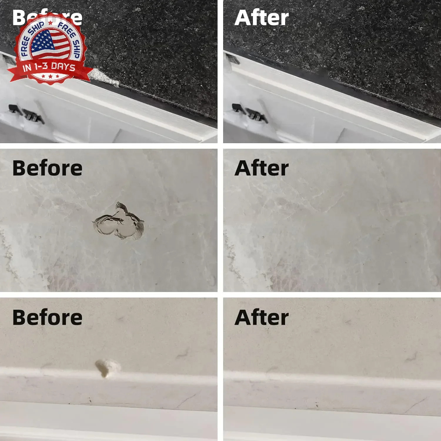 Globalcom Tile and Granite/Marble Repair Kit, Porcelain Stone and Quartz Counter
