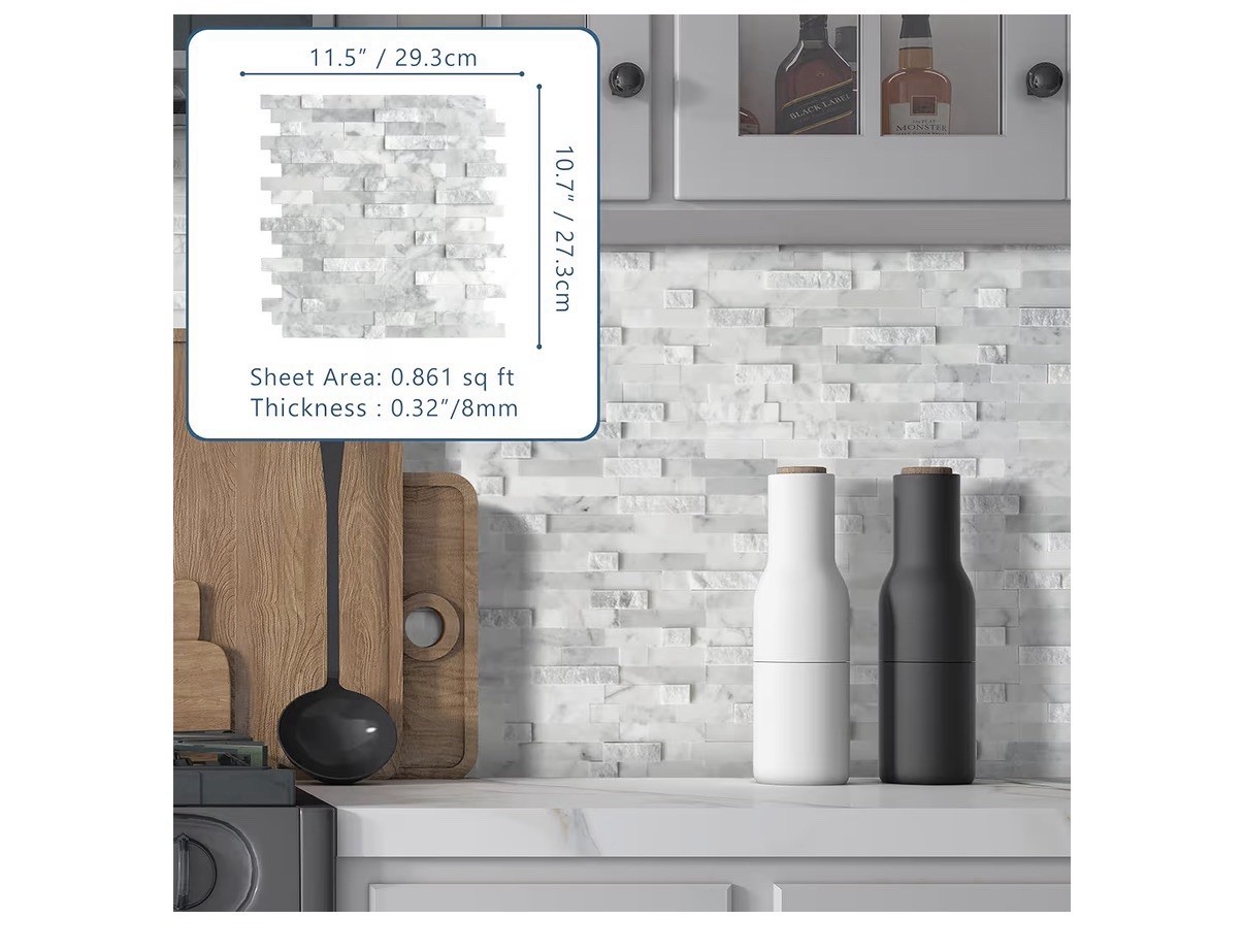 SUNWINGS 5-Sheet 12″x11″ 3D Natural Marble Peel and Stick Backsplash Wall Tile