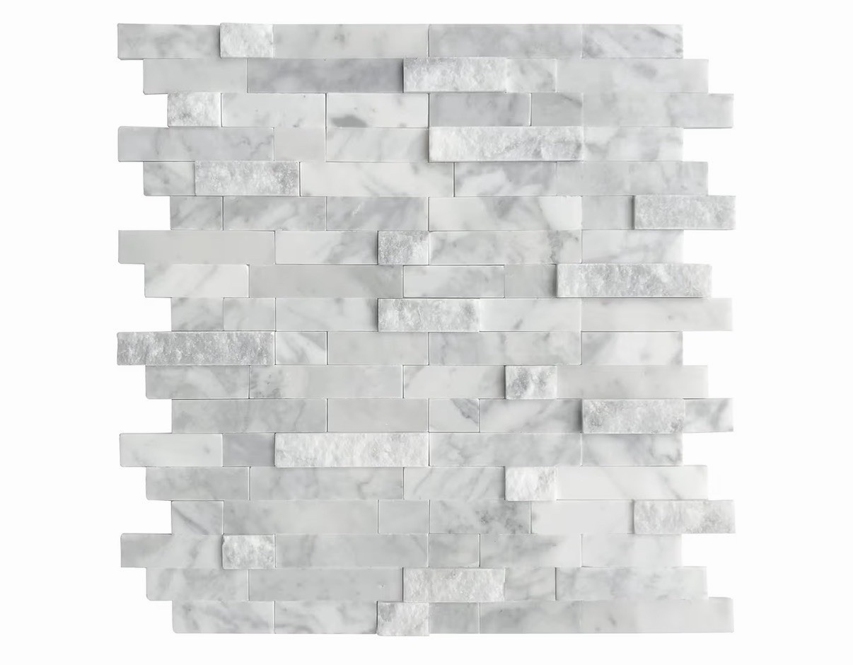 SUNWINGS 5-Sheet 12″x11″ 3D Natural Marble Peel and Stick Backsplash Wall Tile