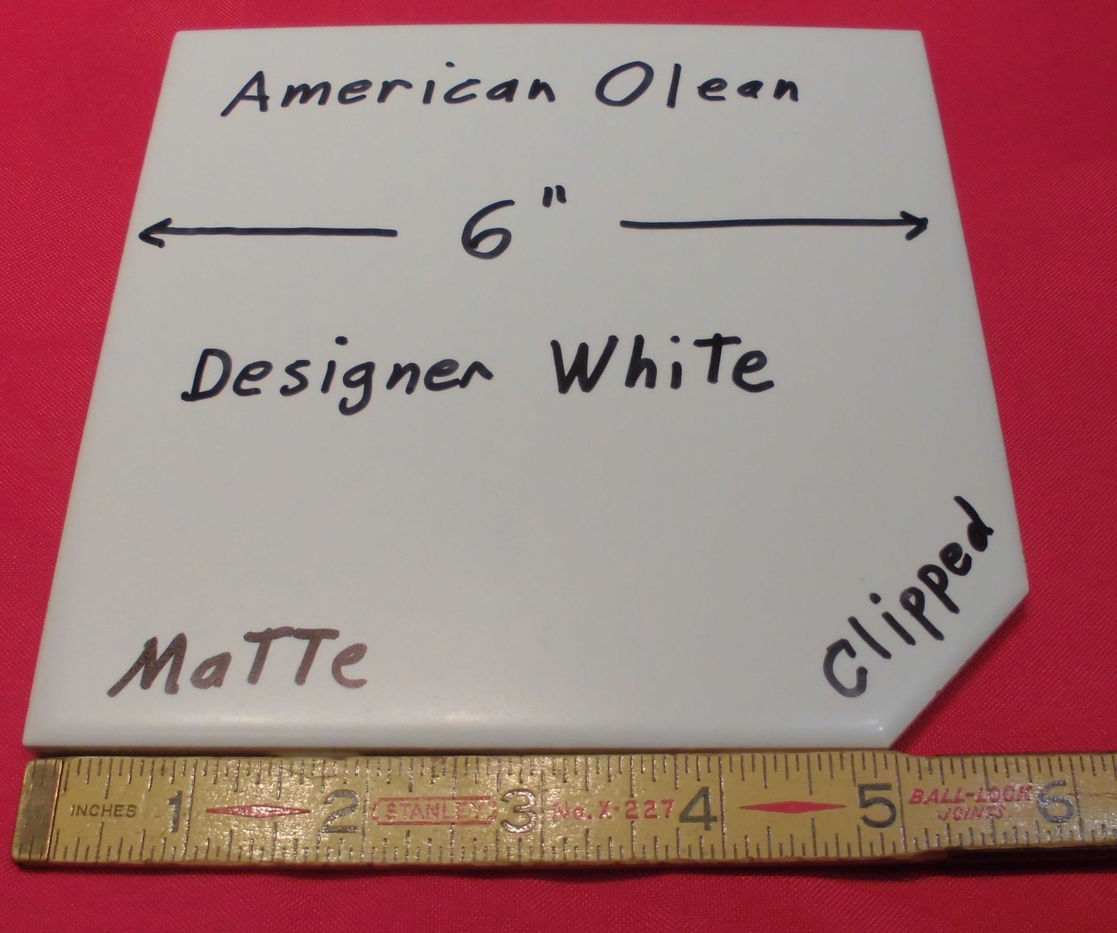 *Designer White* Matte Ceramic Floor Tile, Clipped by American Olean 6″ *NOS*