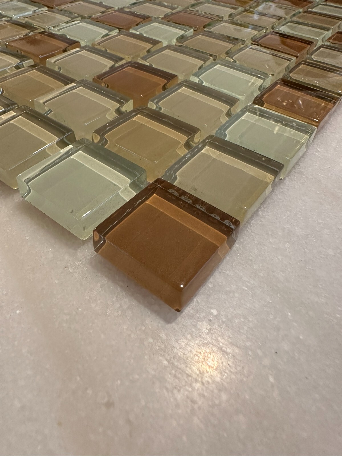 Light Beige Mix Glossy Glass Mosaic 1″x1″ Stacked Mesh Mounted