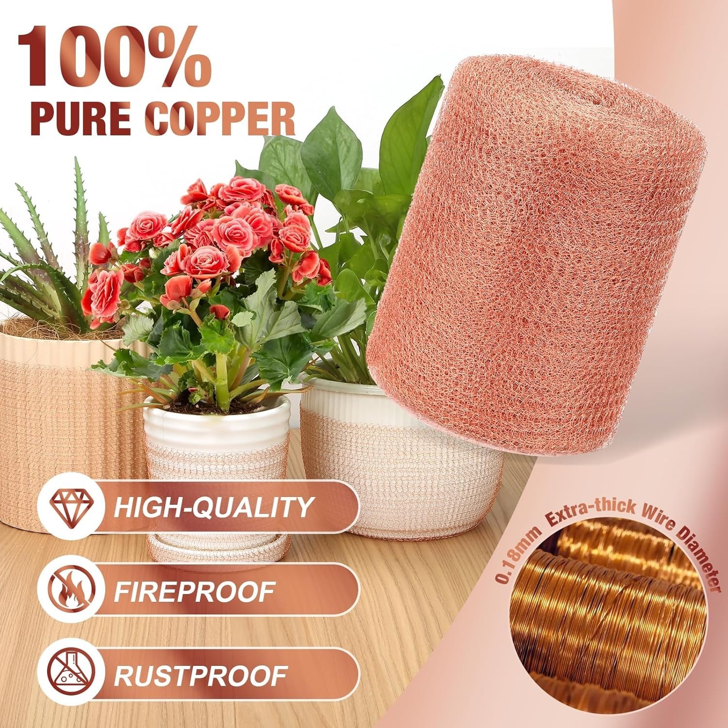 Copper Mesh Roll 5″ x40FT – 100% Pure – Rustproof Rodent, Copper Wool Garden …