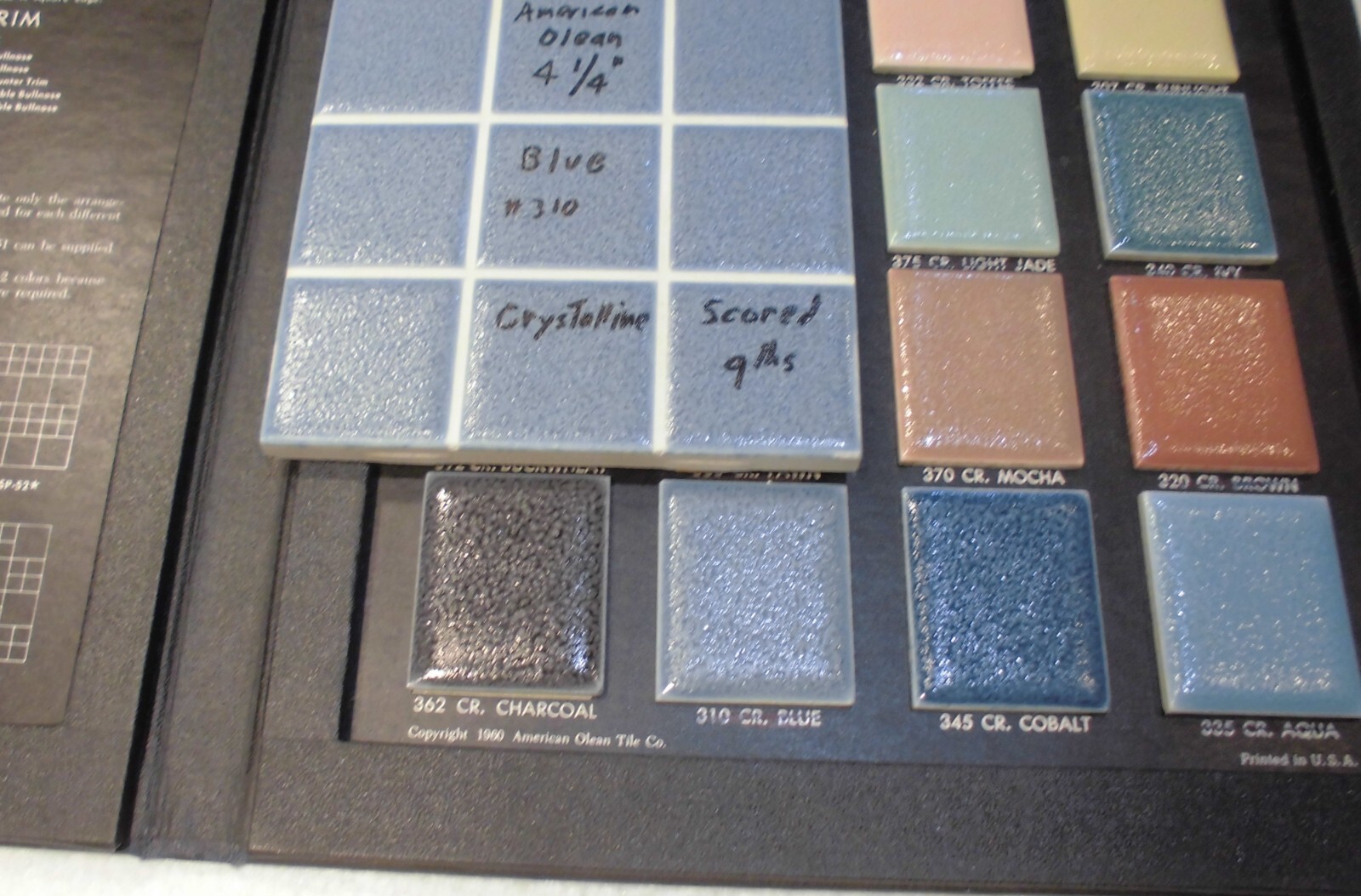 1 pc. “Blue” Scored in 9ths, Crystalline Ceramic Tile: American Olean…4-1/4″