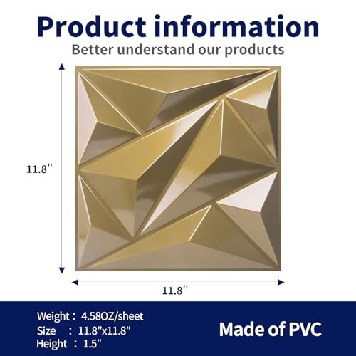 3D Wall Panel Diamond for Interior Wall Décor, PVC Textured 33 Pack 33 Golden