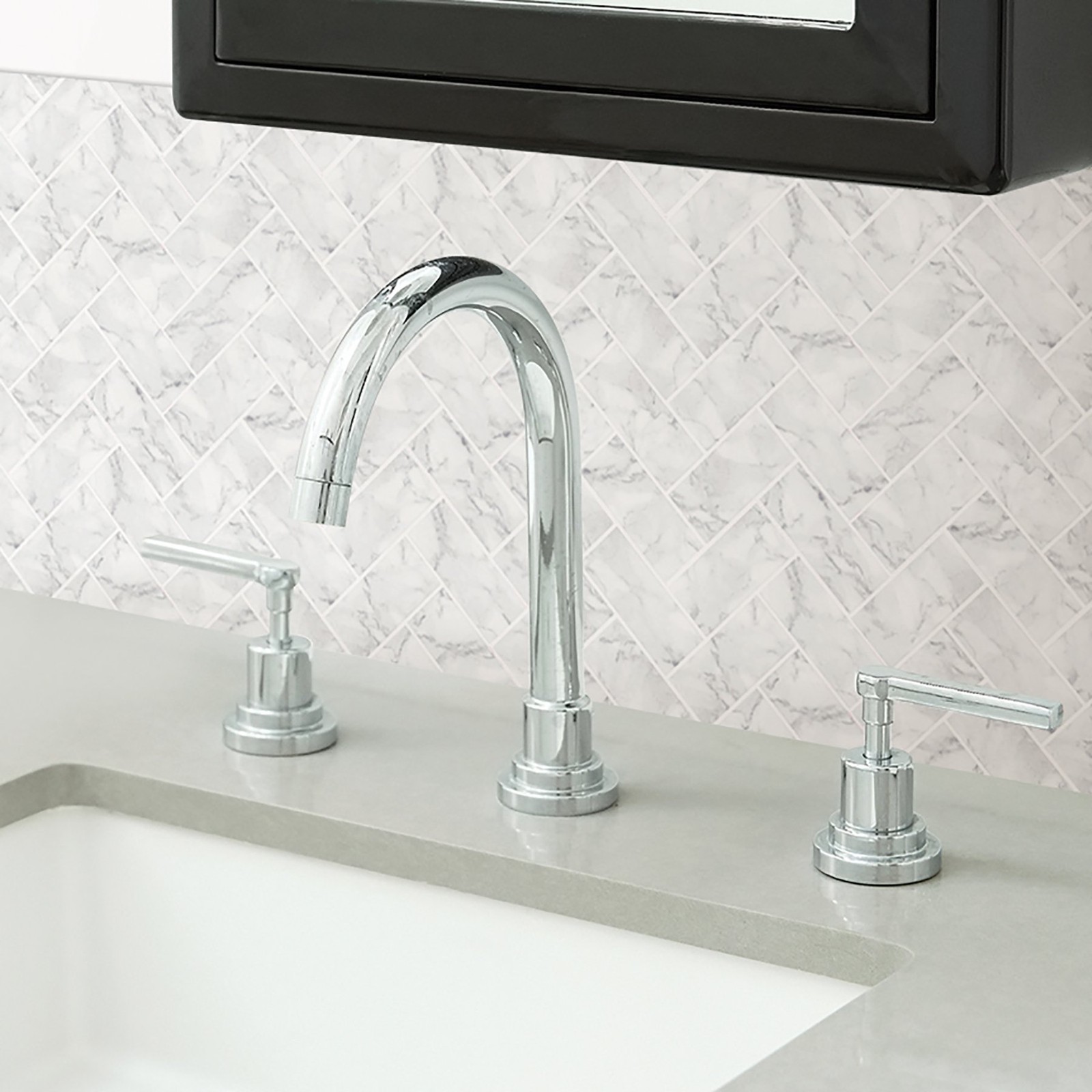 Herringbone Carrara Peel and Stick Backsplash Tiles White & OffWhite