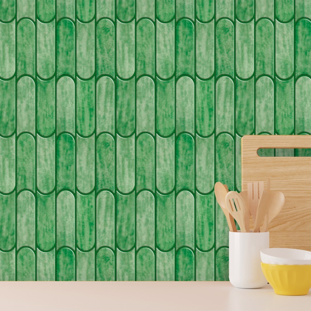 Mosaicowall 3D Diamond Peel and Stick Tiles for Wall Beige and Light Green Stick