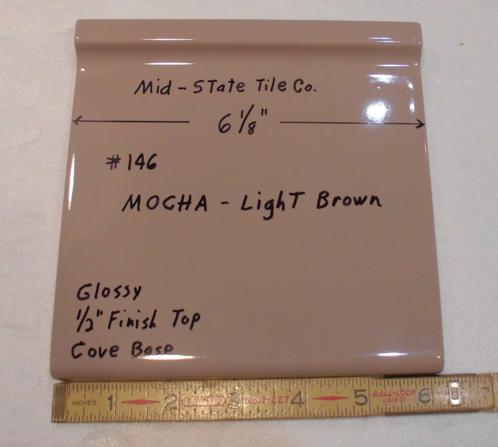 1 pc. Vintage Glossy *Mocha- Brown* 6” X 6” Ceramic Cove Base Tile by MID-STATE