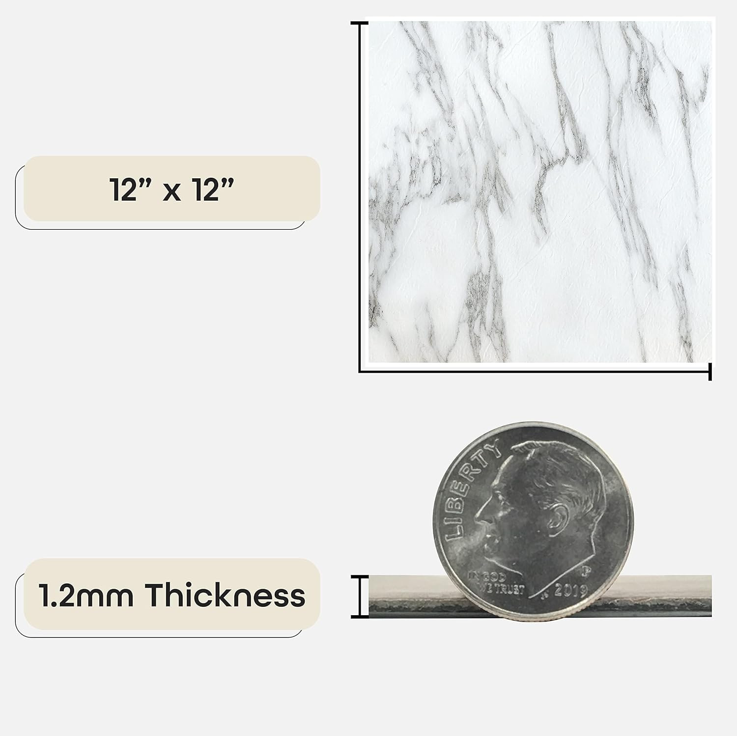 Nexus Self Adhesive 12-Inch Vinyl Floor Tiles, 20 Tiles – 12″ X 12″, Bianco Marb