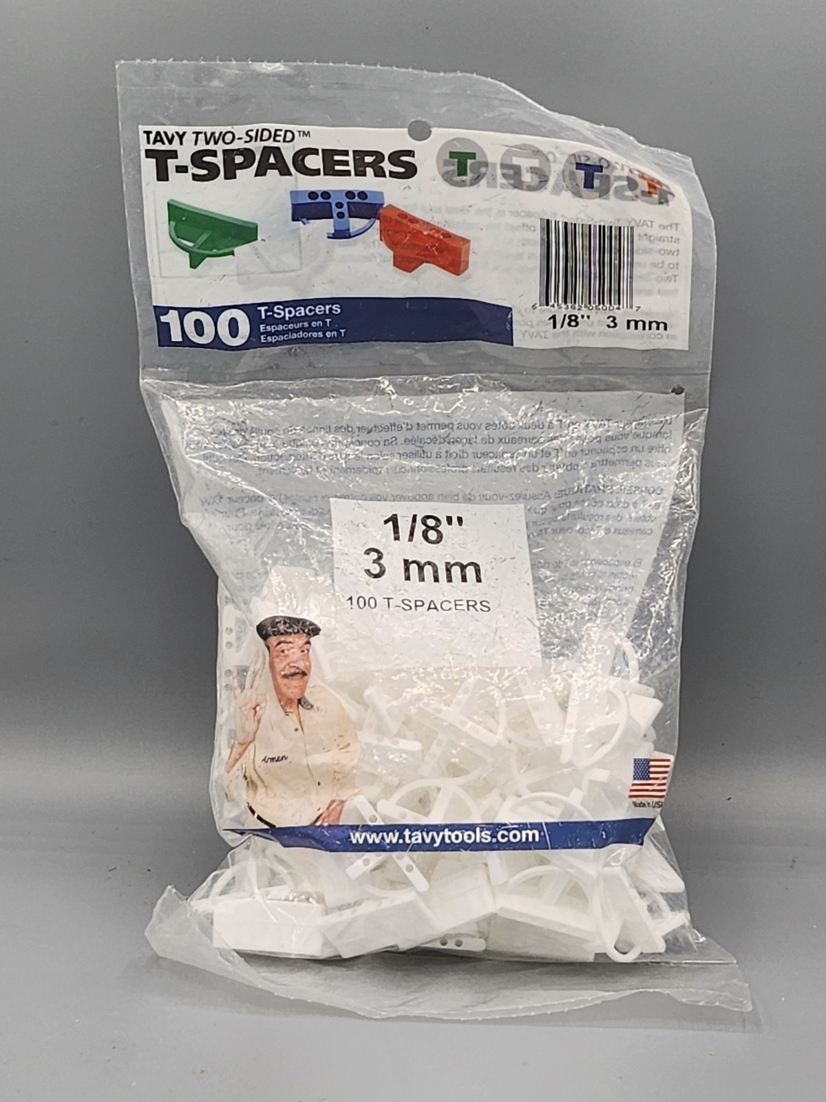NEW 100 Pack Tile Brick T SPACERS 1/8″ 3 mm Two Sided Plastic TAVY 5004 White