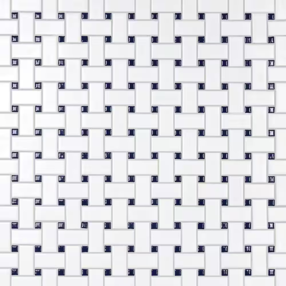Metro Basketweave White with Glossy Cobalt Dot 11-3/4 In. X 11-3/4 In. Porcelain