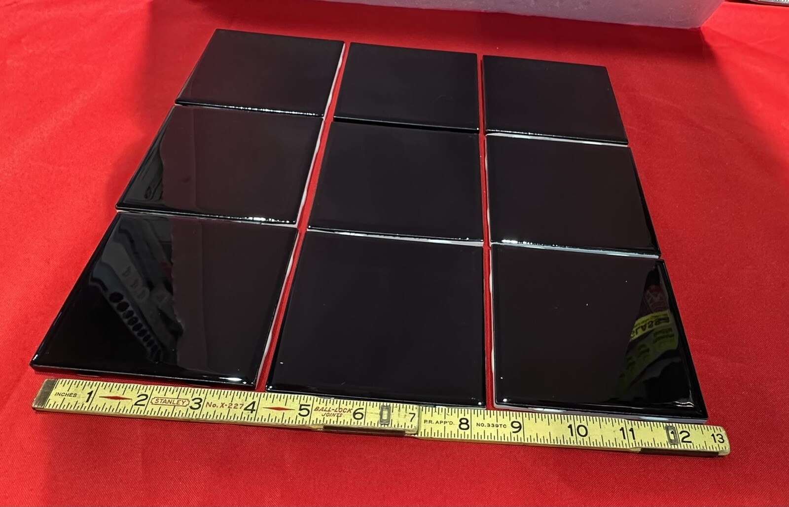 9 pcs. *Glossy Black* 4-1/4″ Ceramic Tiles by American Olean, New Stock, Mirror