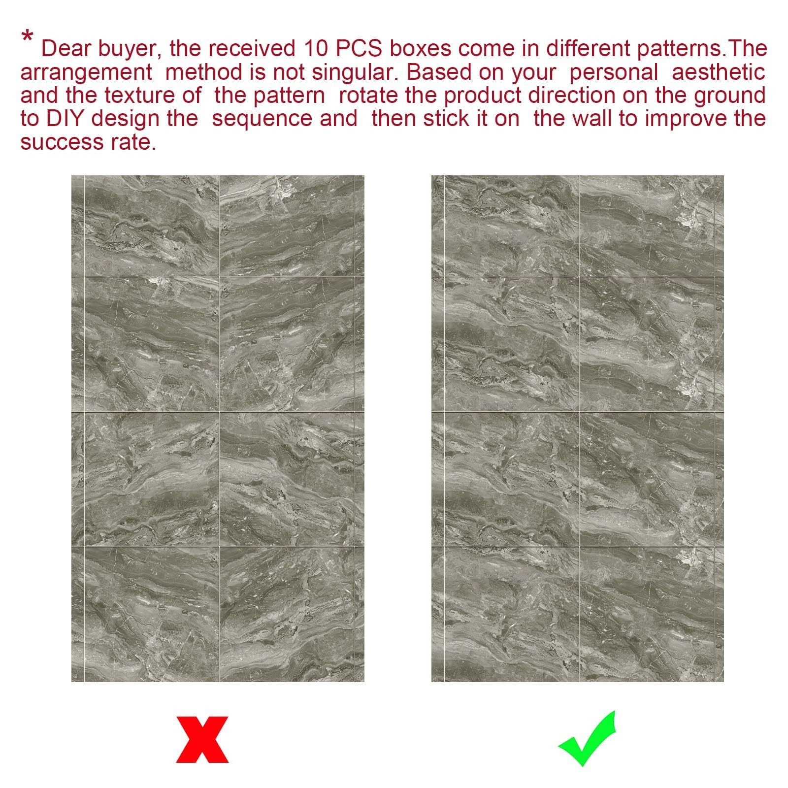 10pcs Marble Peel and Stick 23.6″ x 11.8″ x 2.5MM x 10Pack, Gray Tiles