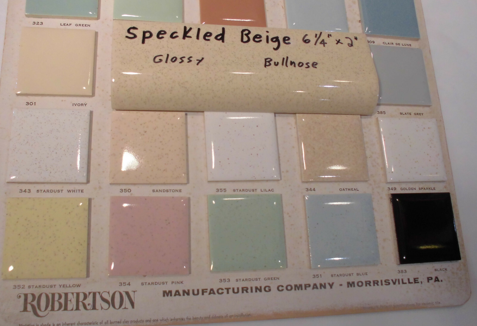 1 pc. Vintage *Speckled Beige* Ceramic Radius Bullnose Tile 2″ X 6-1/4″ Mudd Cap