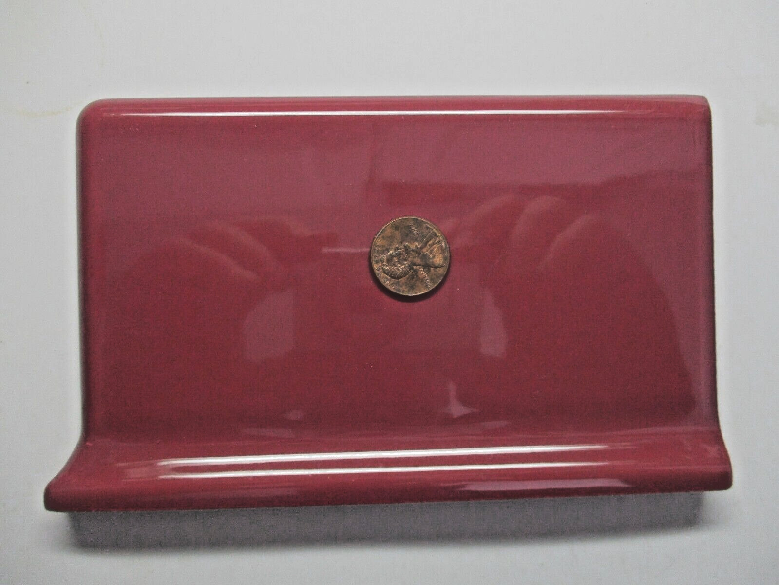 Mid State USA Plum Red Bordeaux Left End Cap Bullnose Cove Base Ceramic Tile Vtg