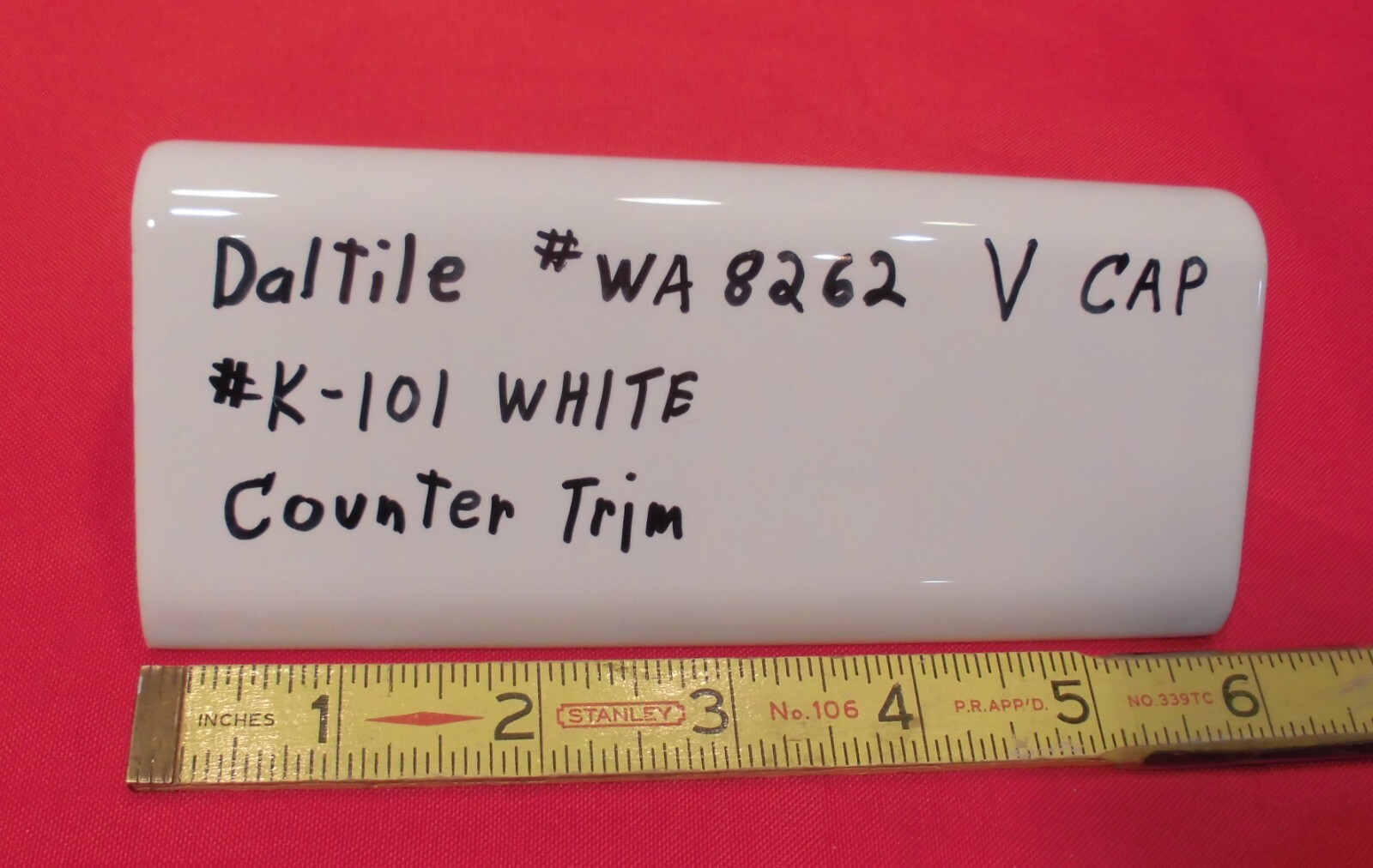 1 pc. Daltile #K-101 Kohler White: V – Cap Ceramic Trim Tile; Countertop Edging