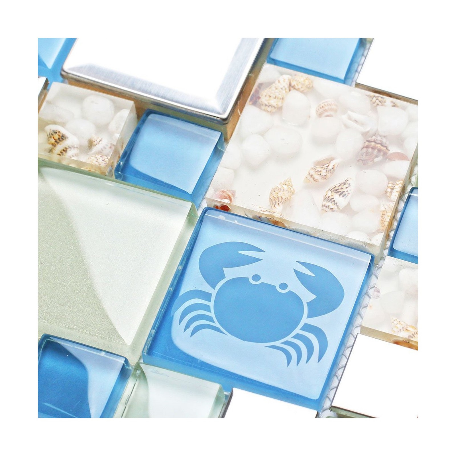 Blujellyfish Blue Sea Glass Tile Backsplash Beach Style Mosaic Tiles Real Sea…
