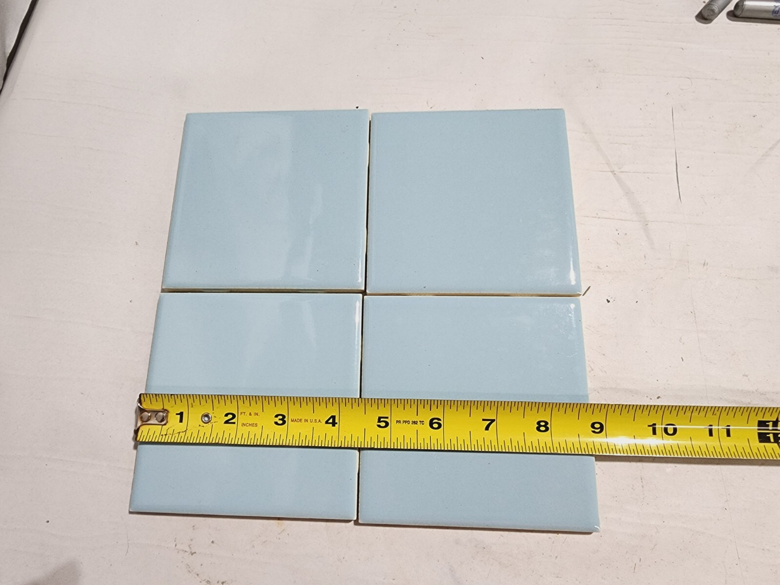 Lot of 4- Vintage Mid-State 4″ x 4″ Ceramic Tile Denim Blue