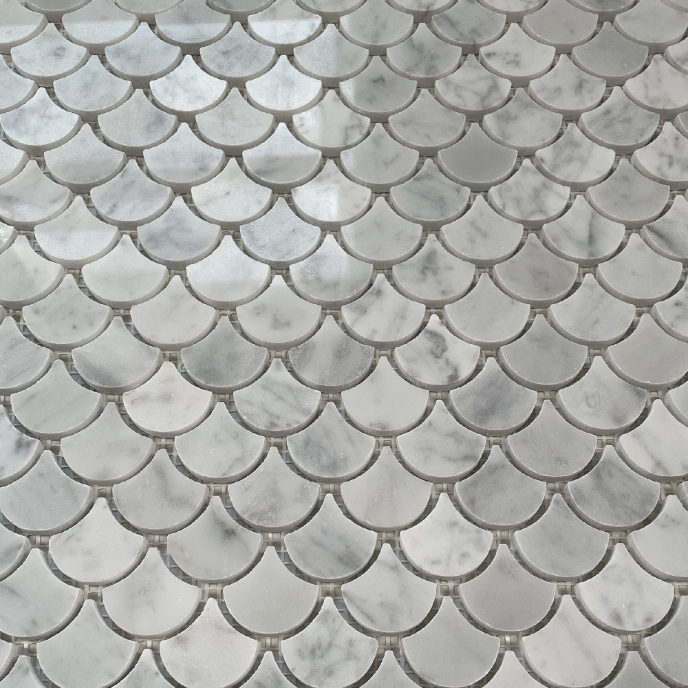C992XP Carrara White Marble Fish Scale Dragon Scale Fan Mosaic Tile Polished